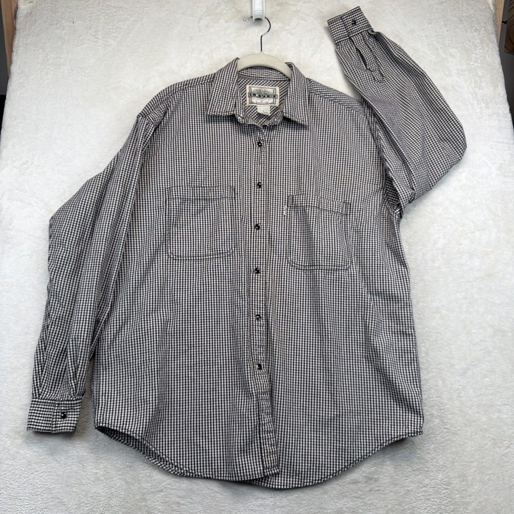 Levis Engineered Jeans Western Shirt Mens L Gingham Plaid Pearl Snap White Tab